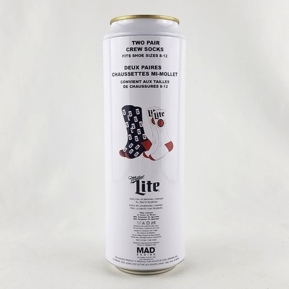 2 Pairs Crew Socks Blue Red White Miller Lite Shoe Size 8-12 - Picture 4 of 9